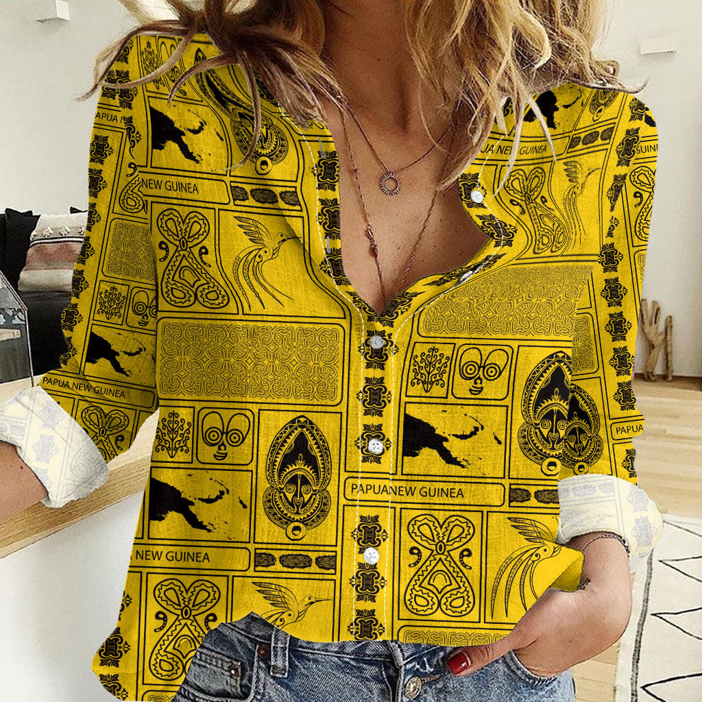Papua New Guinea Heritage Motif Women Casual Shirt Yellow Version