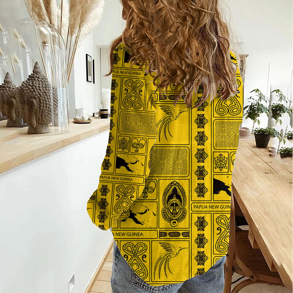 Papua New Guinea Heritage Motif Women Casual Shirt Yellow Version
