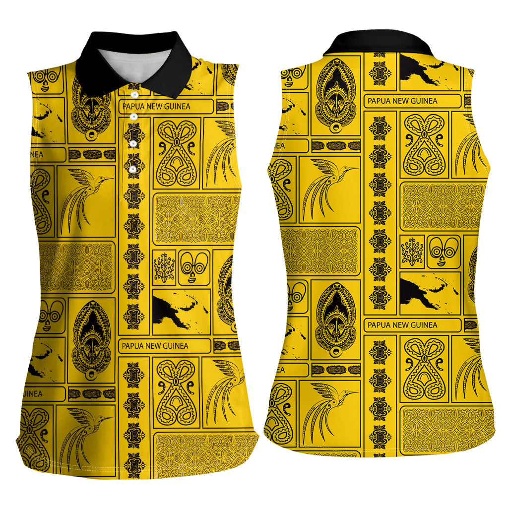 Papua New Guinea Heritage Motif Women Sleeveless Polo Shirt Yellow Version