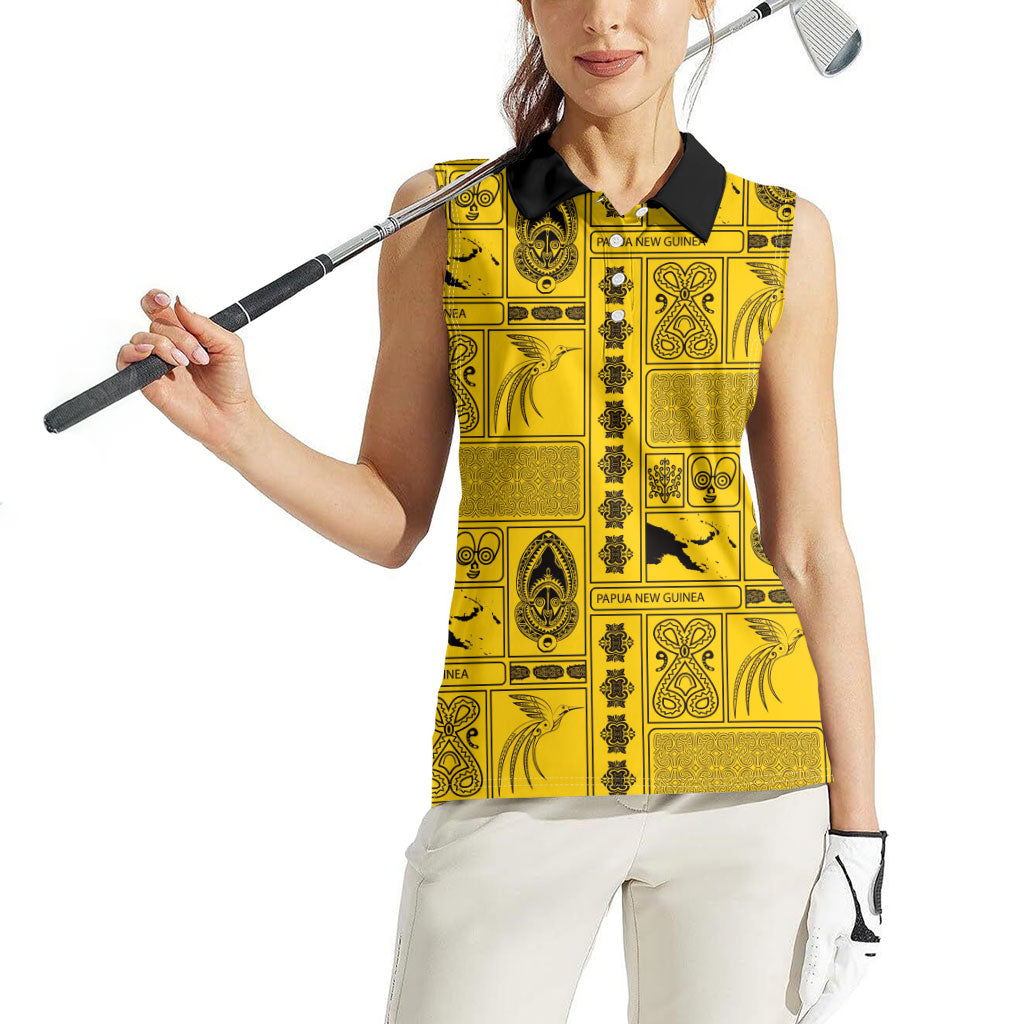 Papua New Guinea Heritage Motif Women Sleeveless Polo Shirt Yellow Version