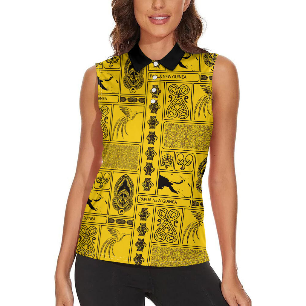 Papua New Guinea Heritage Motif Women Sleeveless Polo Shirt Yellow Version