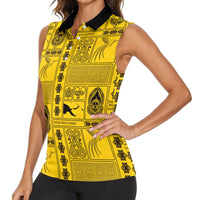 Papua New Guinea Heritage Motif Women Sleeveless Polo Shirt Yellow Version
