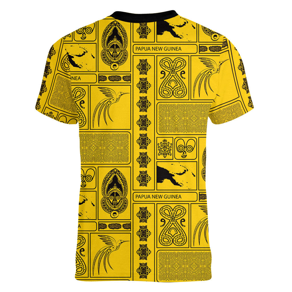 Papua New Guinea Heritage Motif Women V-Neck T-Shirt Yellow Version