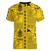 Papua New Guinea Heritage Motif Women V-Neck T-Shirt Yellow Version