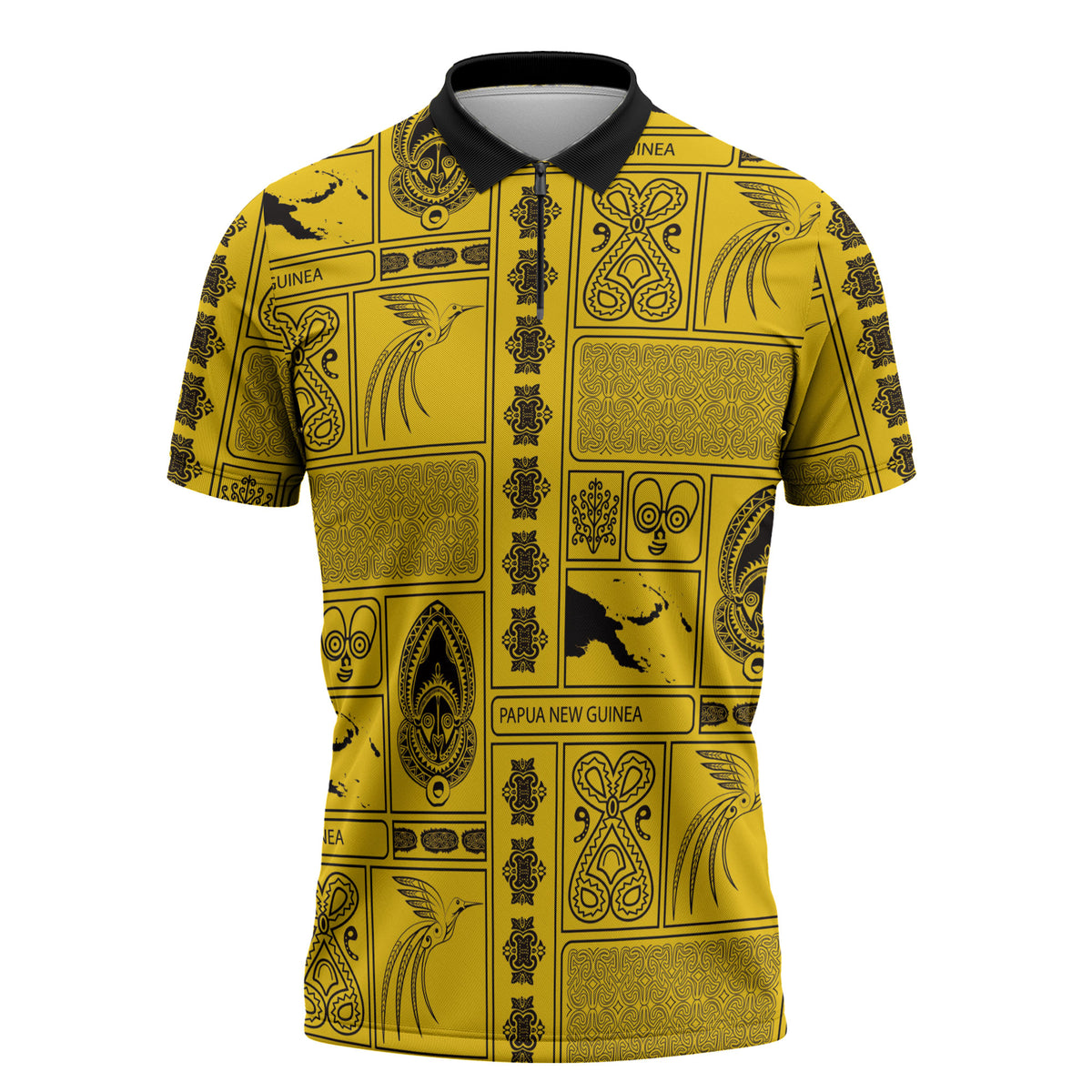Papua New Guinea Heritage Motif Zipper Polo Shirt Yellow Version