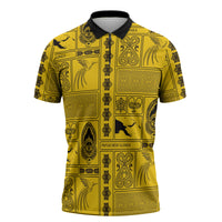 Papua New Guinea Heritage Motif Zipper Polo Shirt Yellow Version