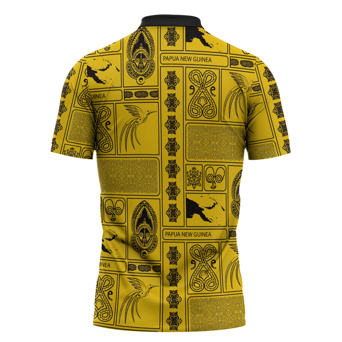 Papua New Guinea Heritage Motif Zipper Polo Shirt Yellow Version