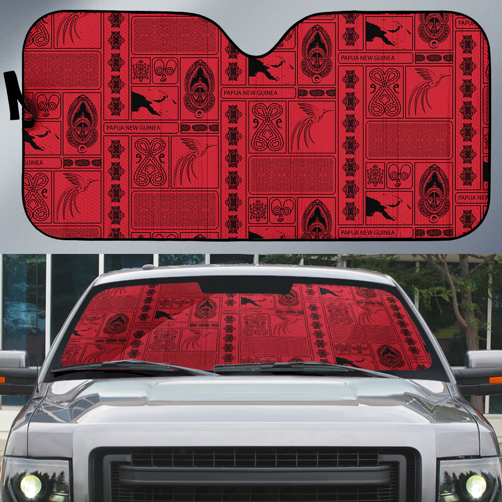 Papua New Guinea Heritage Motif Auto Sun Shade Red Version