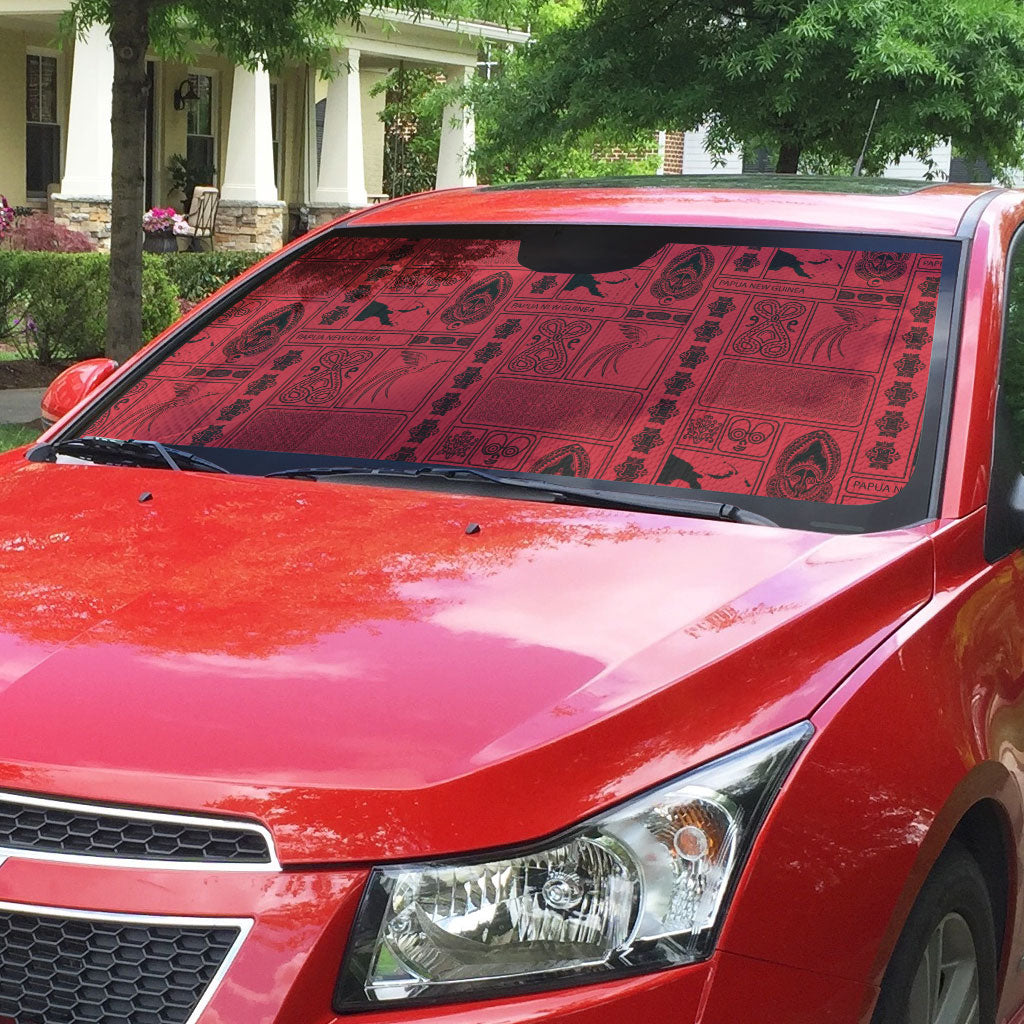 Papua New Guinea Heritage Motif Auto Sun Shade Red Version