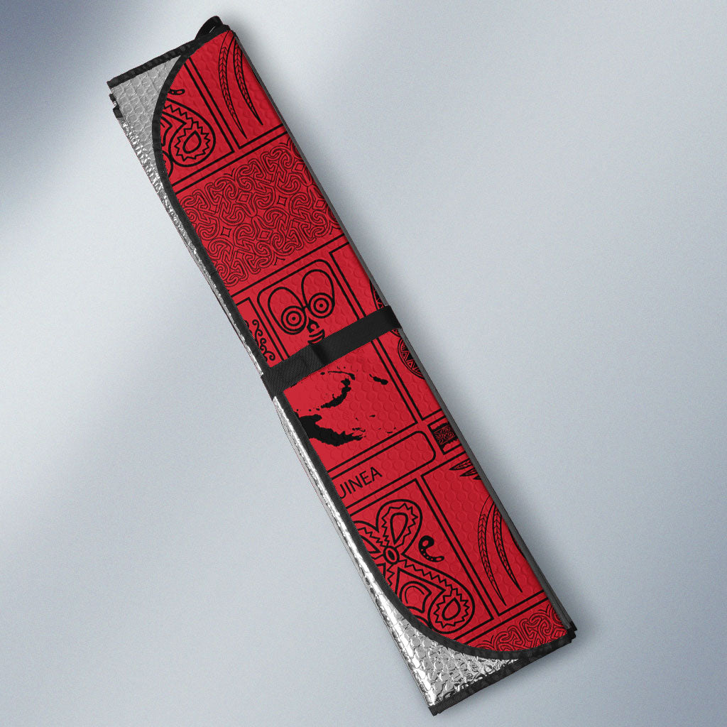 Papua New Guinea Heritage Motif Auto Sun Shade Red Version