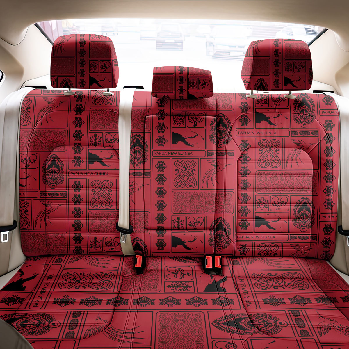 Papua New Guinea Heritage Motif Back Car Seat Cover Red Version