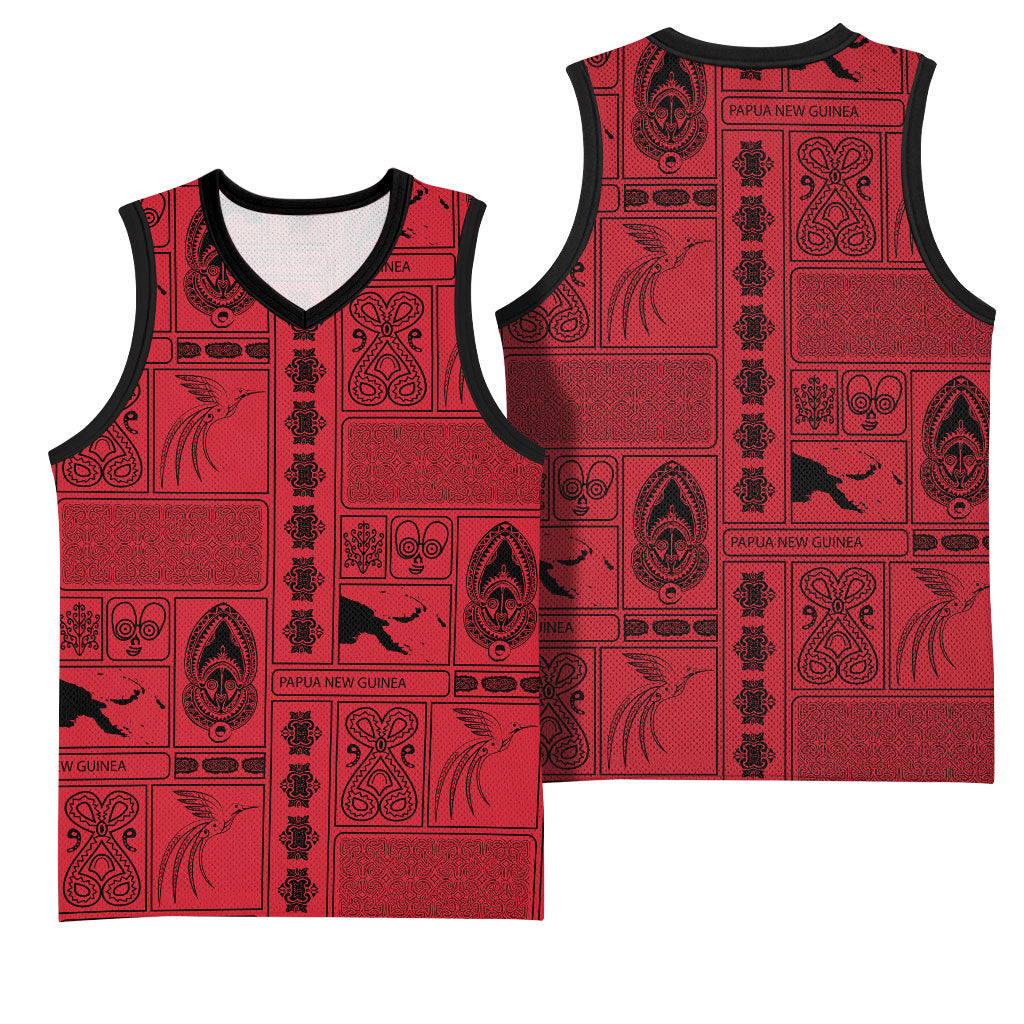 Papua New Guinea Heritage Motif Basketball Jersey Red Version