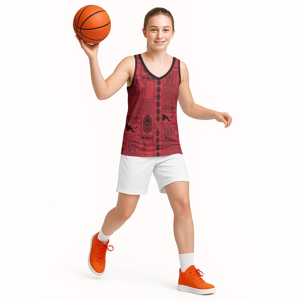 Papua New Guinea Heritage Motif Basketball Jersey Red Version