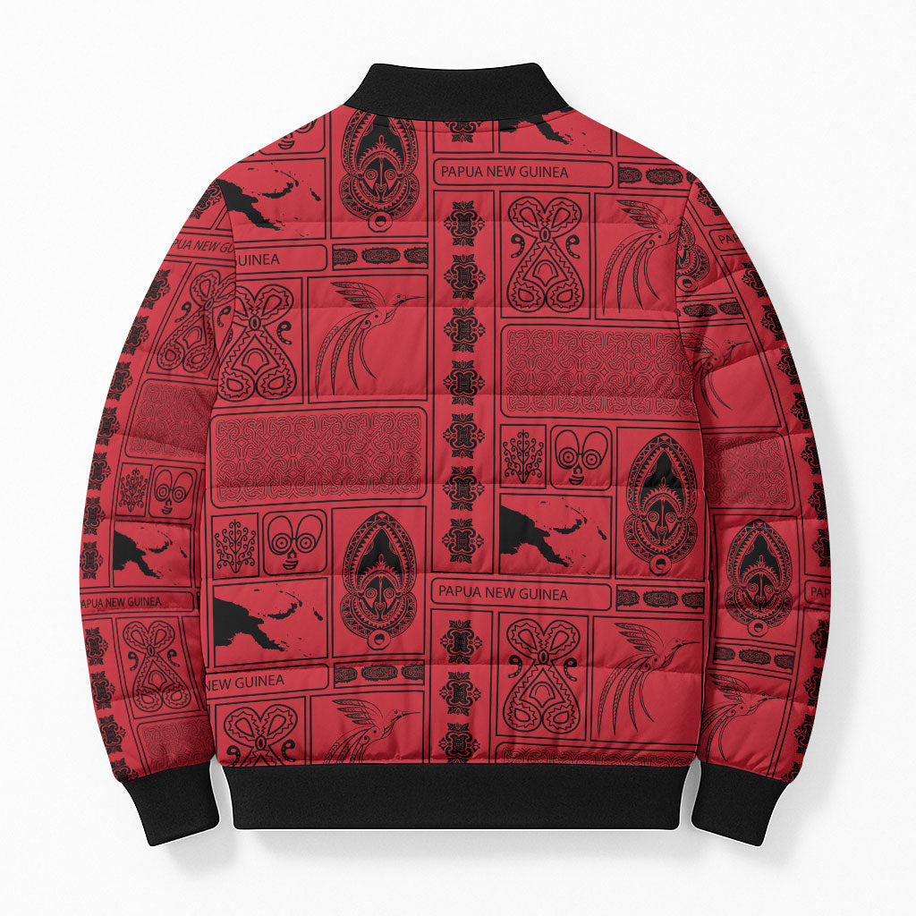 Papua New Guinea Heritage Motif Bomber Puffer Jacket Red Version