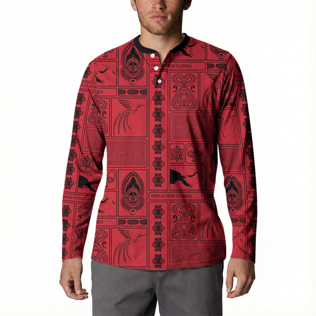 Papua New Guinea Heritage Motif Button Sweatshirt Red Version