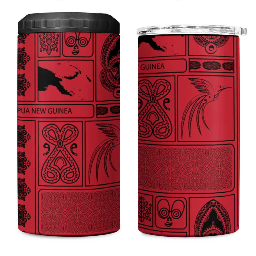 Papua New Guinea Heritage Motif 4 in 1 Can Cooler Tumbler Red Version