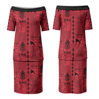Papua New Guinea Heritage Motif Couples Matching Puletasi and Hawaiian Shirt Red Version