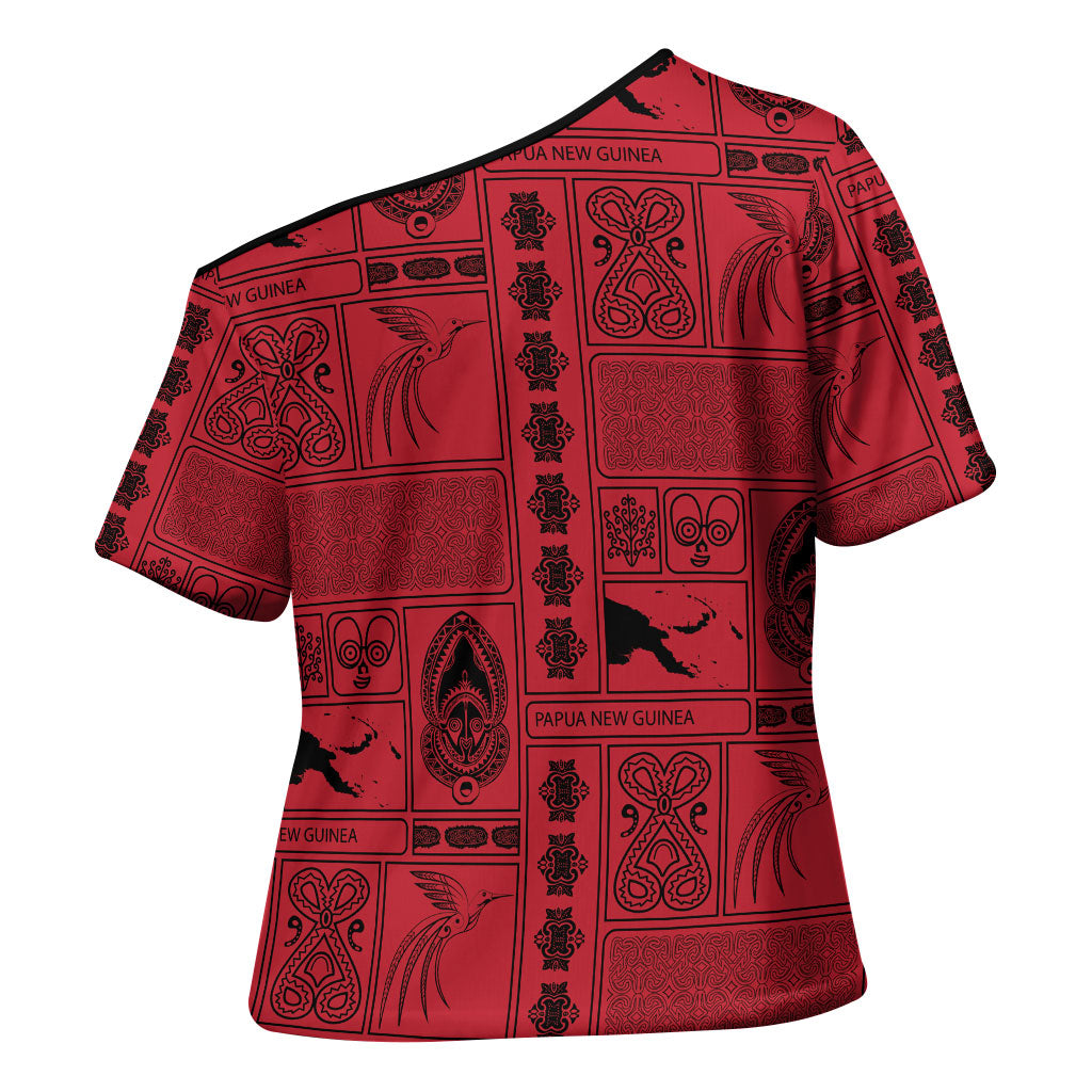 Papua New Guinea Heritage Motif Cross Shoulder Shirt Red Version