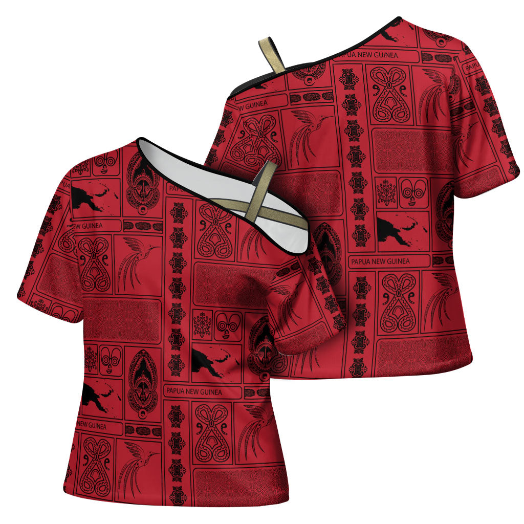 Papua New Guinea Heritage Motif Cross Shoulder Shirt Red Version