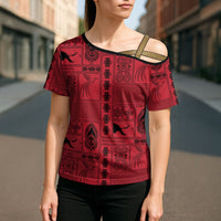Papua New Guinea Heritage Motif Cross Shoulder Shirt Red Version