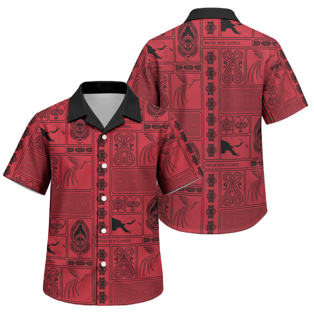 Papua New Guinea Heritage Motif Family Matching Off Shoulder Short Dress and Hawaiian Shirt Red Version