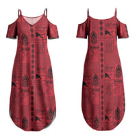 Papua New Guinea Heritage Motif Family Matching Summer Maxi Dress and Hawaiian Shirt Red Version