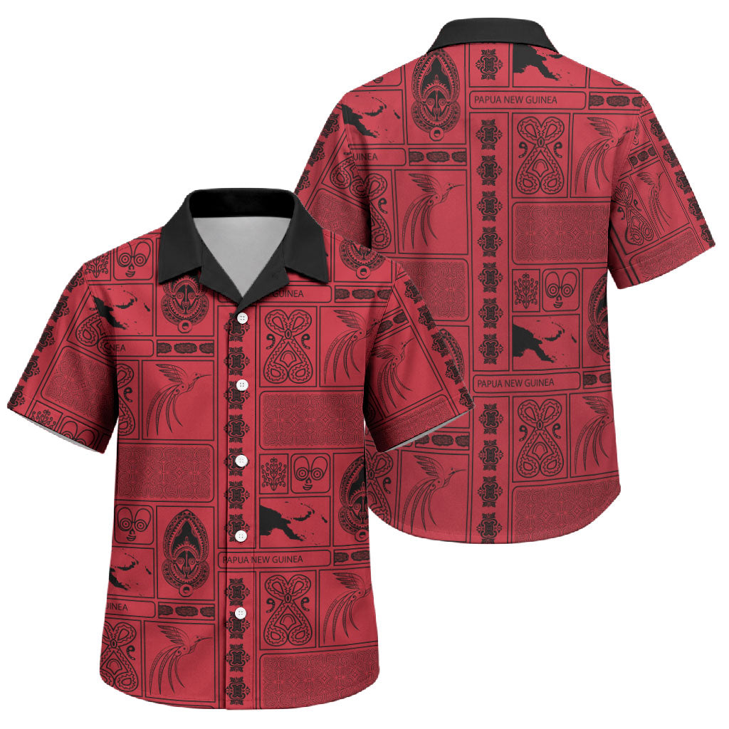Papua New Guinea Heritage Motif Family Matching Tank Maxi Dress and Hawaiian Shirt Red Version