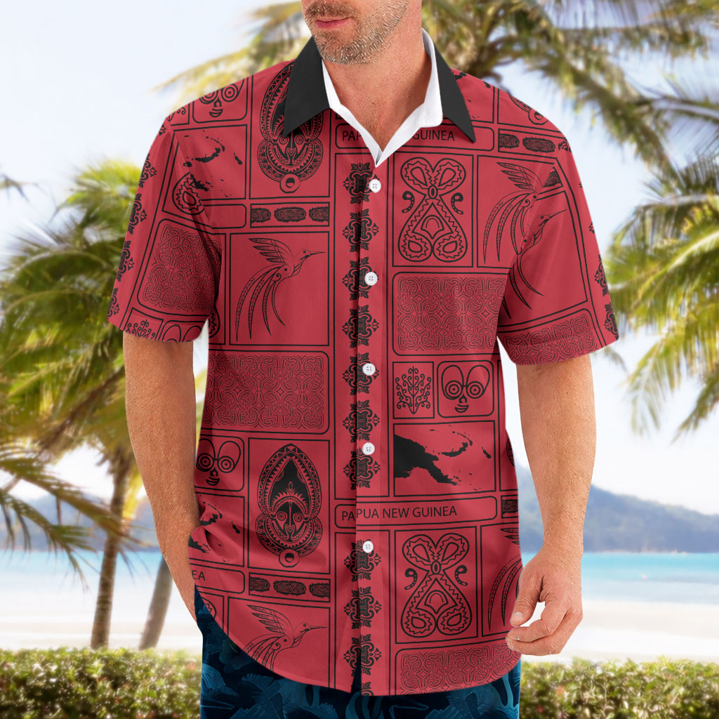 Papua New Guinea Heritage Motif Hawaiian Shirt Red Version
