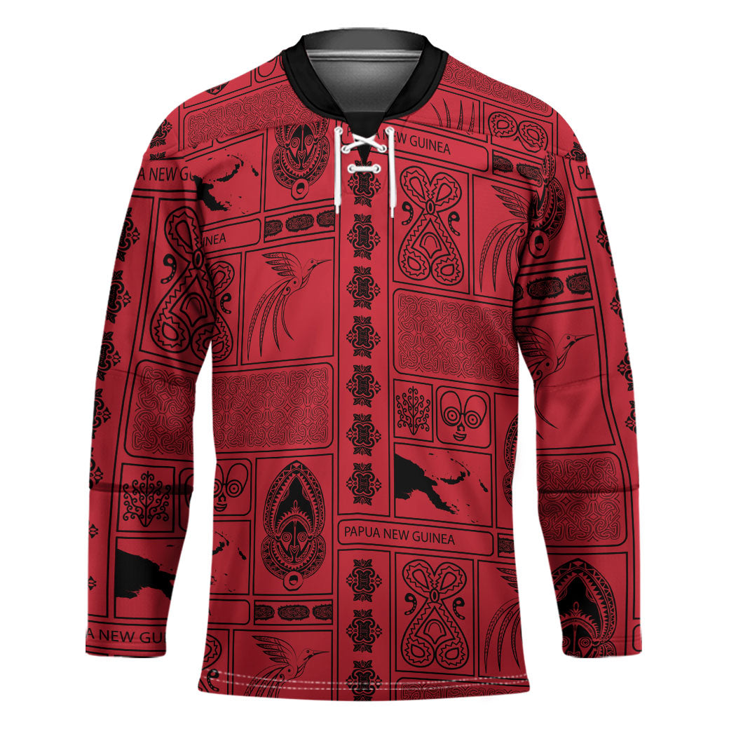 Papua New Guinea Heritage Motif Hockey Jersey Red Version LT05 Unisex Red - Polynesian Pride