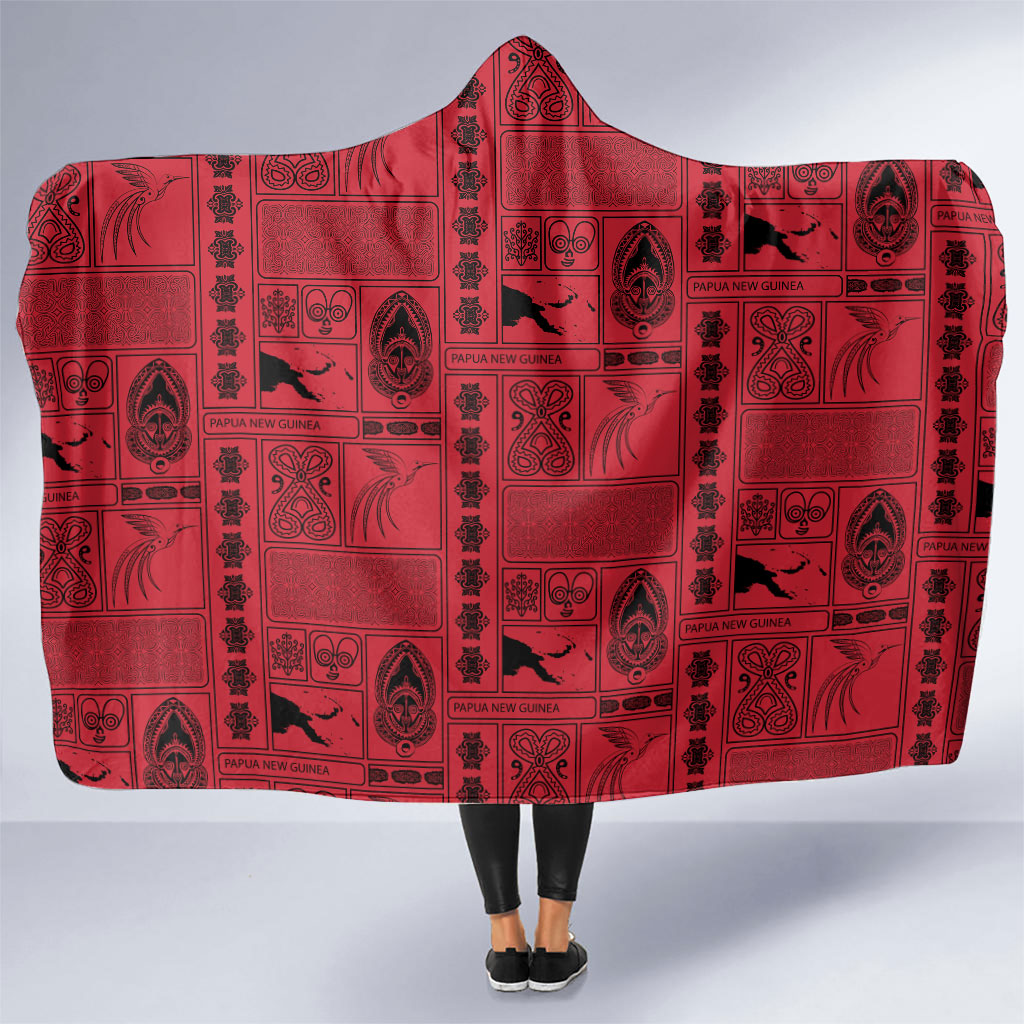 Papua New Guinea Heritage Motif Hooded Blanket Red Version