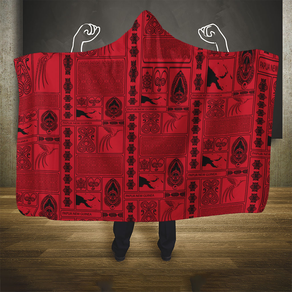 Papua New Guinea Heritage Motif Hooded Blanket Red Version