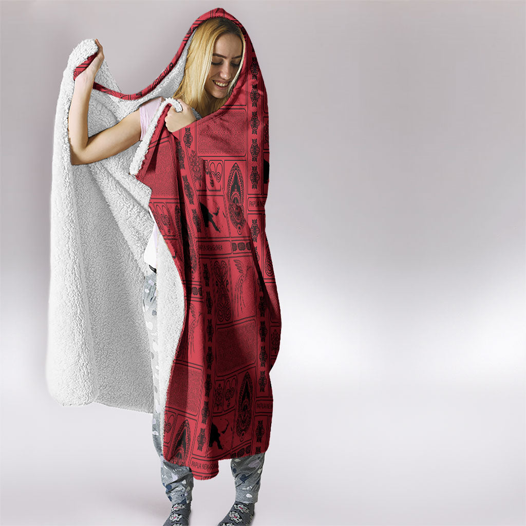 Papua New Guinea Heritage Motif Hooded Blanket Red Version