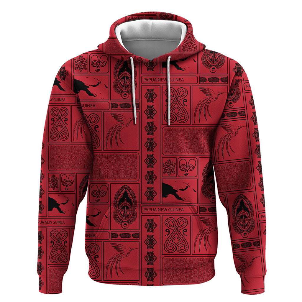 Papua New Guinea Heritage Motif Hoodie Red Version LT05 Pullover Hoodie Red - Polynesian Pride