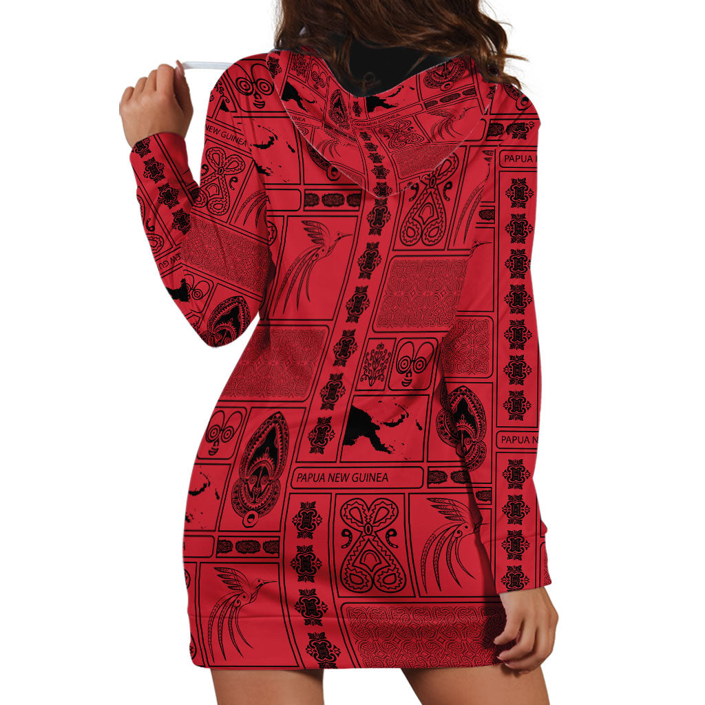 Papua New Guinea Heritage Motif Hoodie Dress Red Version