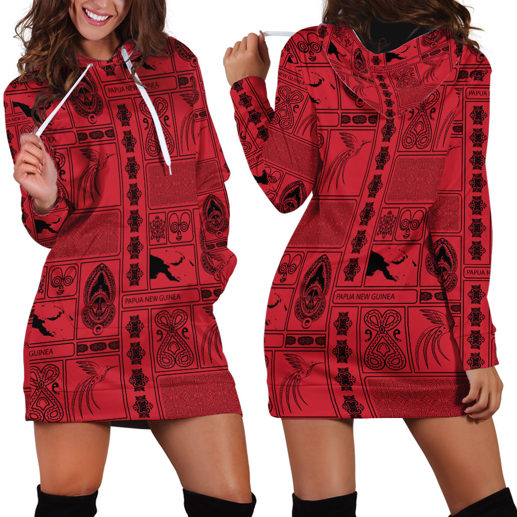 Papua New Guinea Heritage Motif Hoodie Dress Red Version