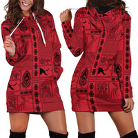 Papua New Guinea Heritage Motif Hoodie Dress Red Version