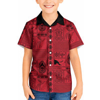 Papua New Guinea Heritage Motif Kid Hawaiian Shirt Red Version