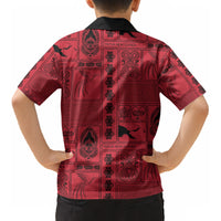 Papua New Guinea Heritage Motif Kid Hawaiian Shirt Red Version