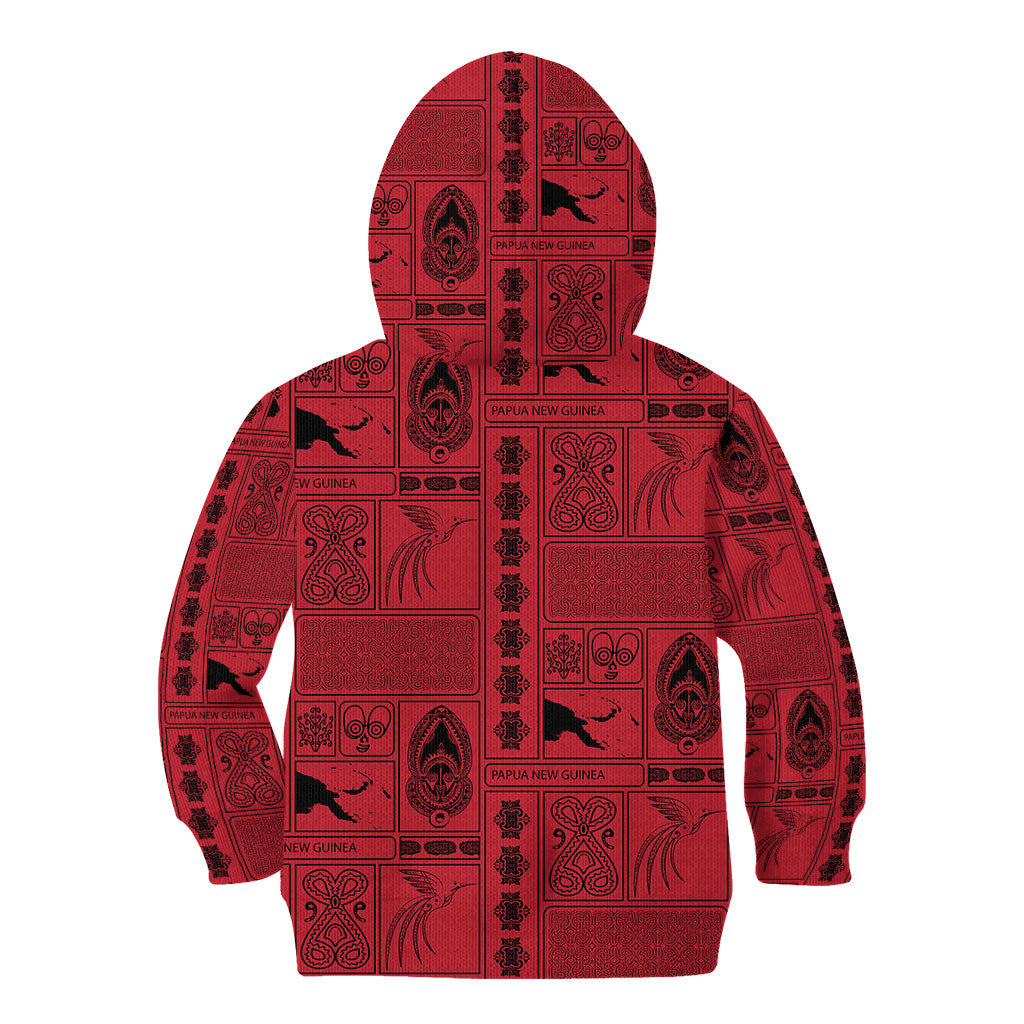 Papua New Guinea Heritage Motif Kid Hoodie Red Version