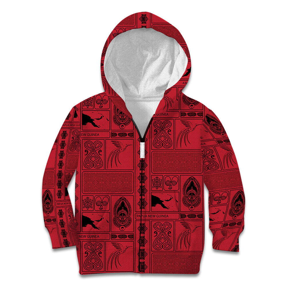 Papua New Guinea Heritage Motif Kid Hoodie Red Version