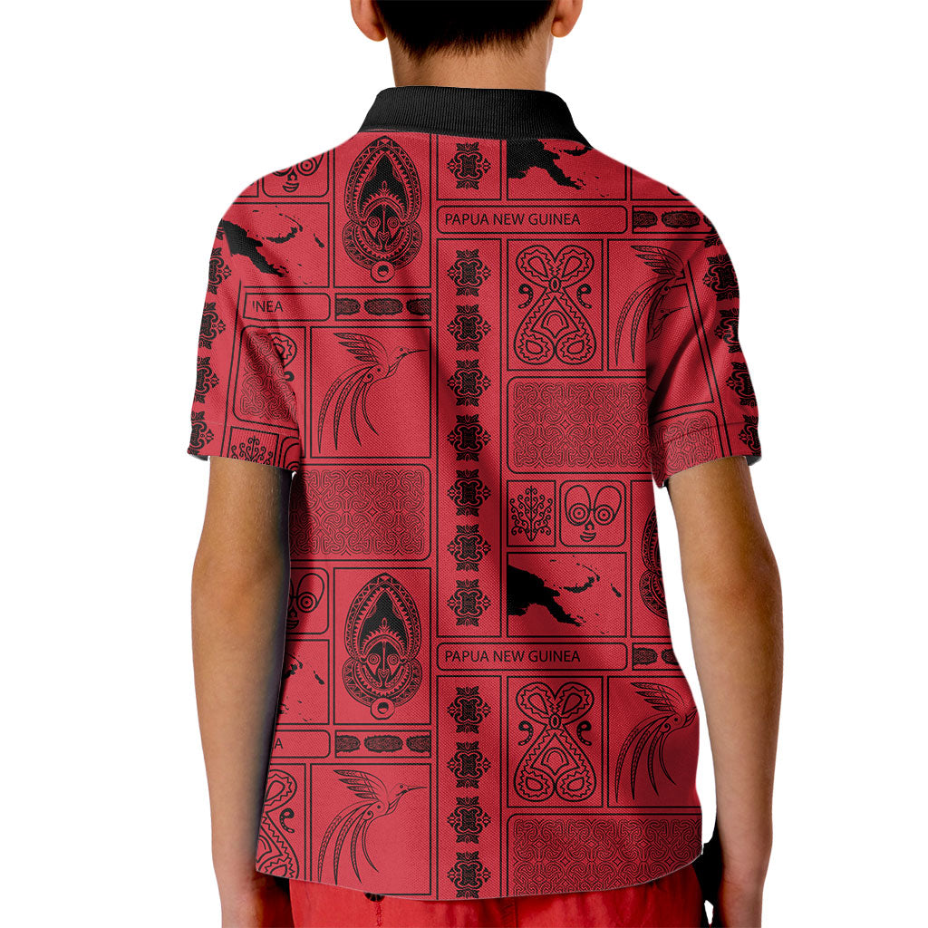 Papua New Guinea Heritage Motif Kid Polo Shirt Red Version