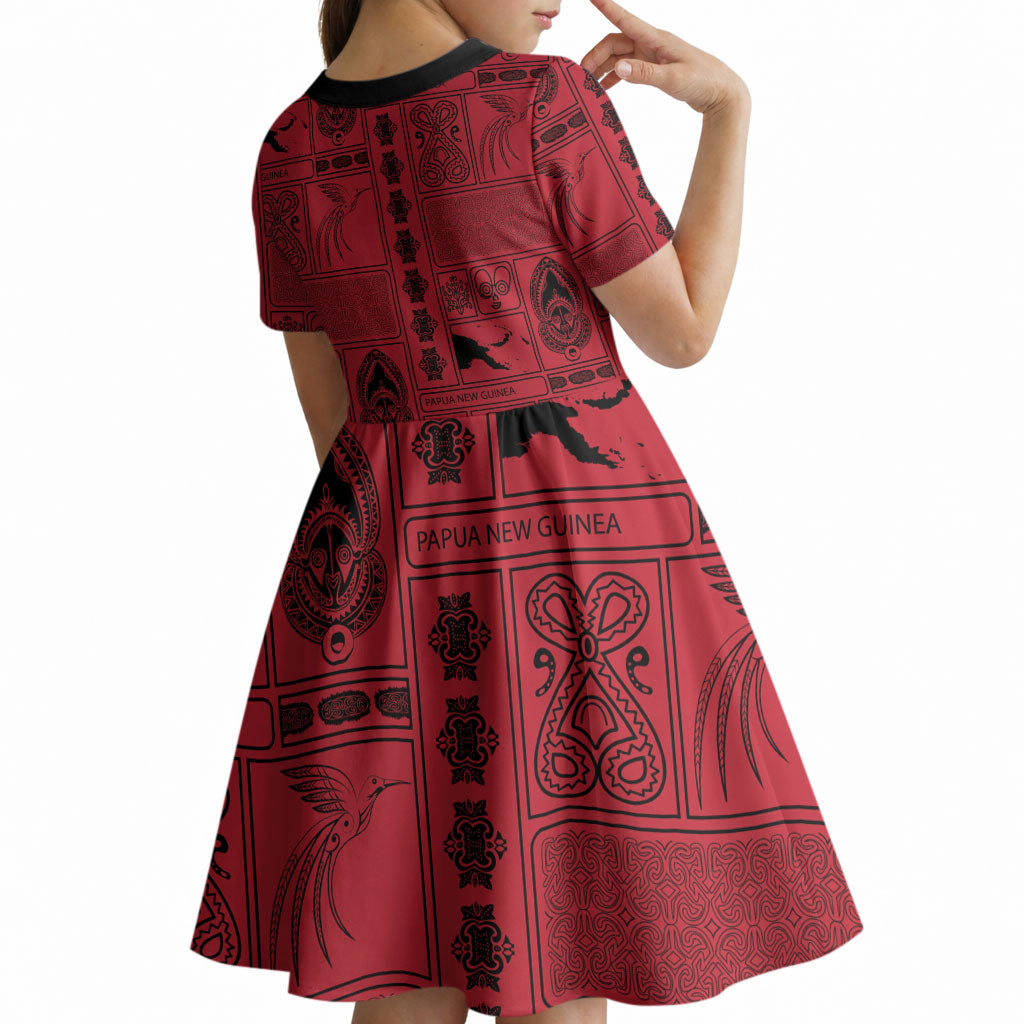 Papua New Guinea Heritage Motif Kid Short Sleeve Dress Red Version