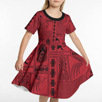 Papua New Guinea Heritage Motif Kid Short Sleeve Dress Red Version