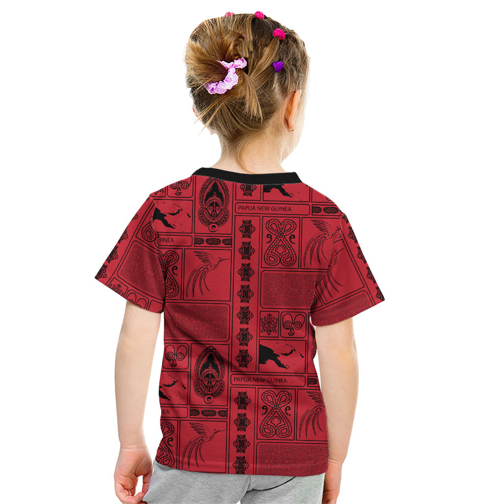 Papua New Guinea Heritage Motif Kid T Shirt Red Version
