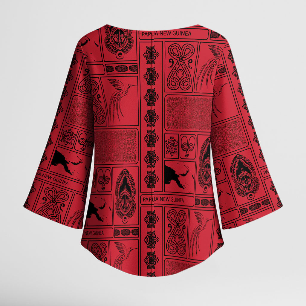 Papua New Guinea Heritage Motif Kimono Sleeve Blouse Red Version