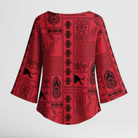 Papua New Guinea Heritage Motif Kimono Sleeve Blouse Red Version