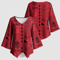 Papua New Guinea Heritage Motif Kimono Sleeve Blouse Red Version