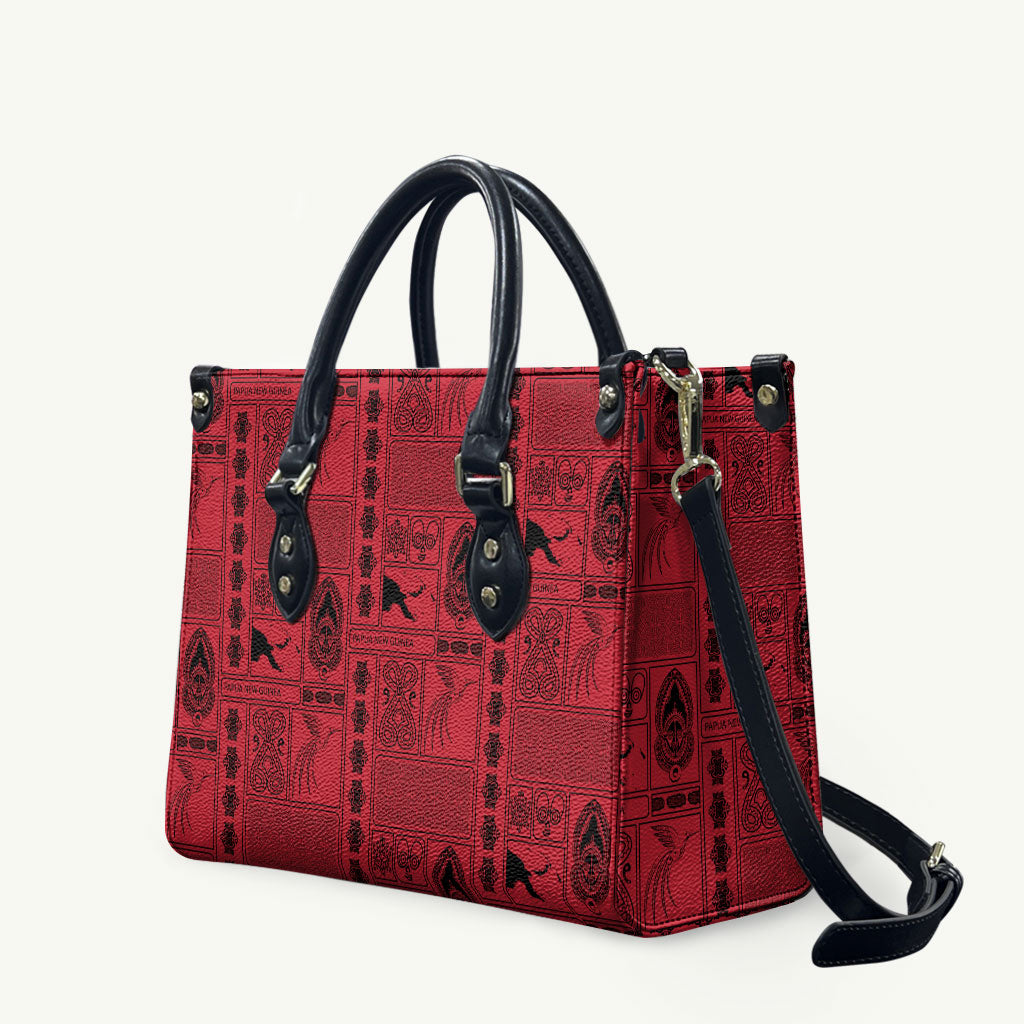 Papua New Guinea Heritage Motif Leather Bag Red Version