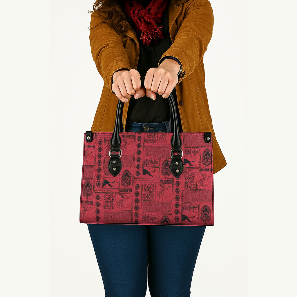 Papua New Guinea Heritage Motif Leather Bag Red Version