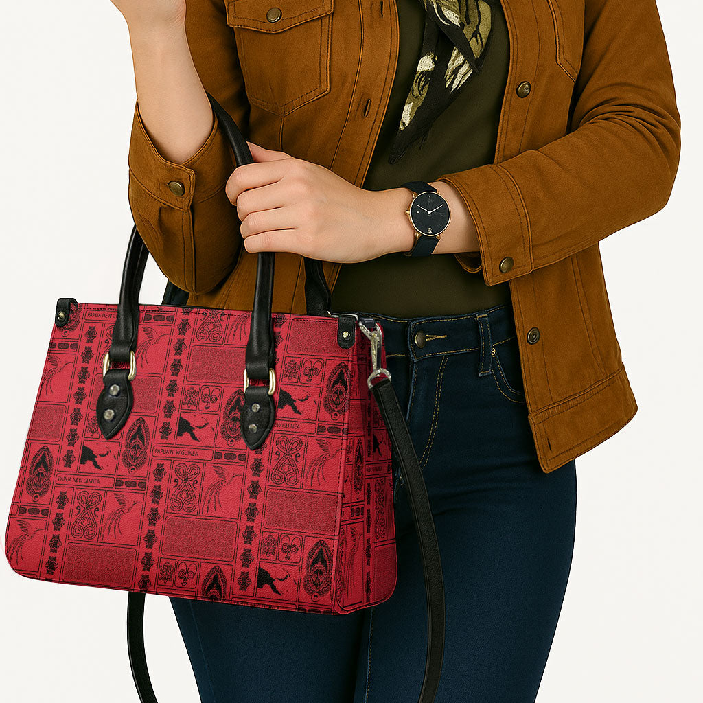 Papua New Guinea Heritage Motif Leather Bag Red Version